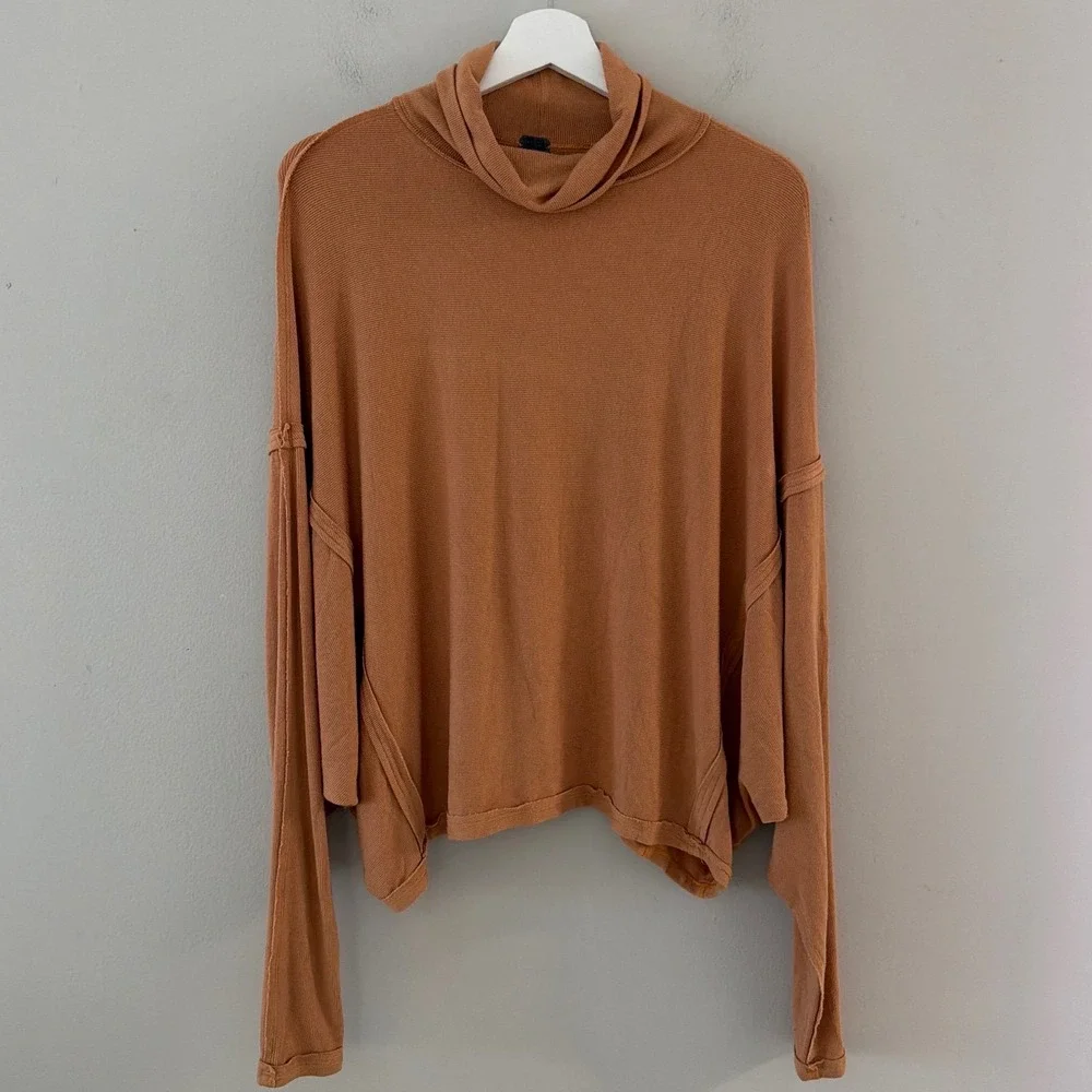 Free People We The Free Alameda Mock Neck Knit Top Carmel Sand Women S Oversized